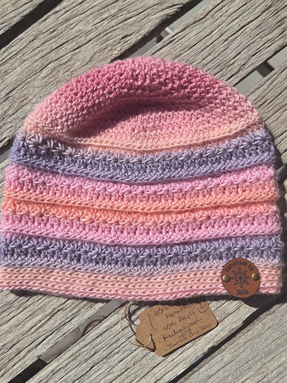 Artisan Handmade Crochet Lightweight Merino Wool Blend "Plumeria" Beanie Hat